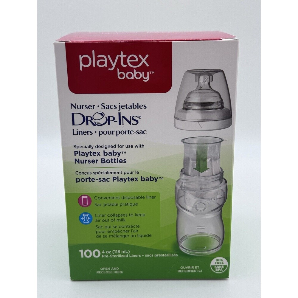 NEW Playtex Baby Drop-Ins Liners Nurser Bottles 4 Oz 100 Count